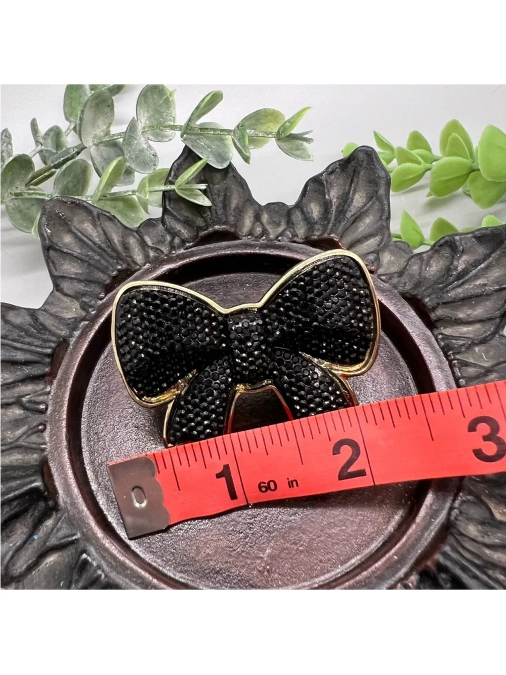 Black Bow Cocktail Ring with Gold Trim adjustable size FINAL PRICE DROP